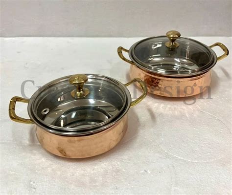 Steel Copper Hammered Serving Dish With Glass Lid At Rs Piece