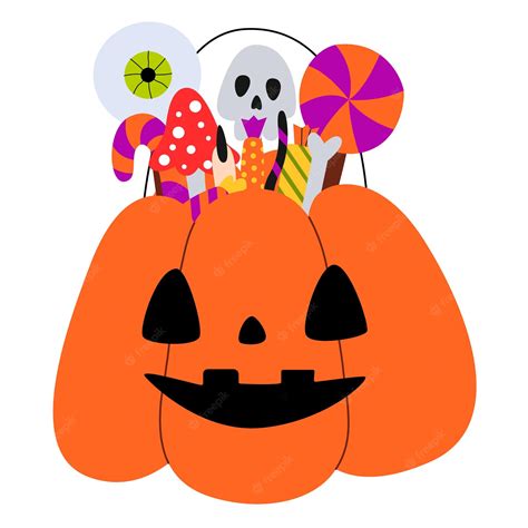 Premium Vector Halloween Candies In Pumpkin Cauldron Lollipops