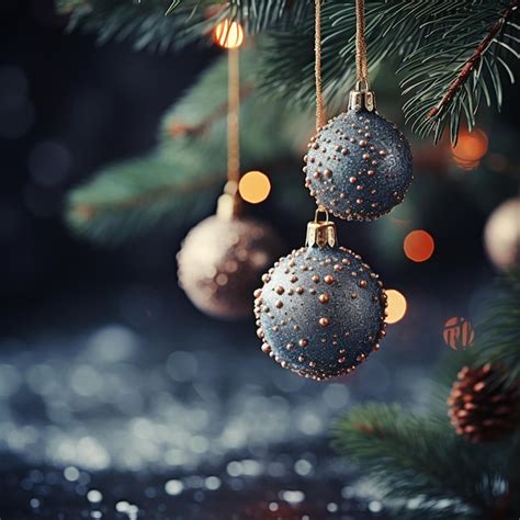 Premium AI Image | Christmas background baubles and branch of spruce tree