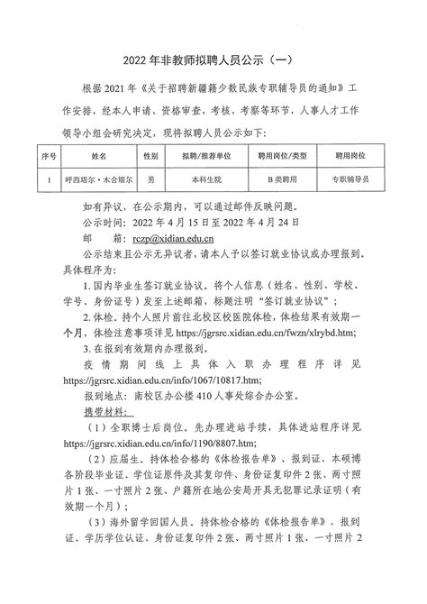 2022年非教师拟聘人员公示（一） 党委教师工作部人力资源部