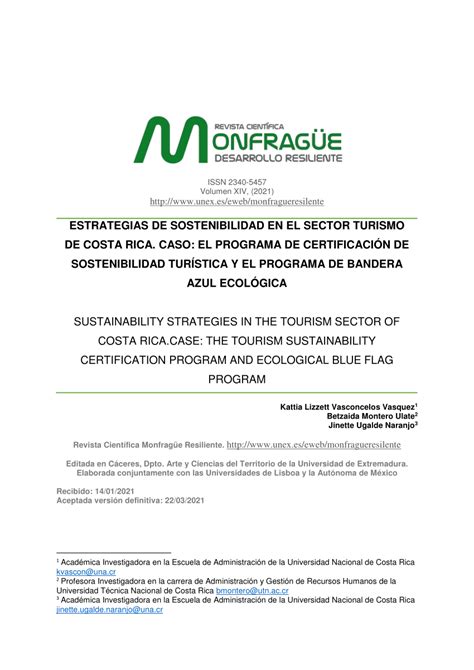 Pdf Estrategias De Sostenibilidad En El Sector Turismo De Costa Rica