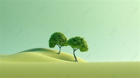 Abstract Nature Minimalistic Cartoon Tree In A Green Field Background ...