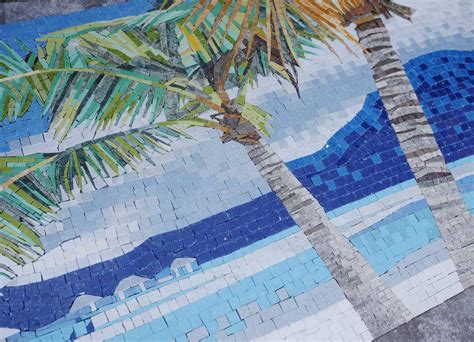 Ocean And Palm Trees Mosaic Art Design Scenery Mozaico