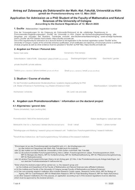 Pdf Antrag Auf Zulassung Als Doktorand In Der Math Nat Antrag