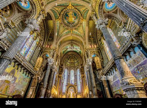 Interior of The Basilica of Notre-Dame de Fourvière, Lyon, France Stock ...