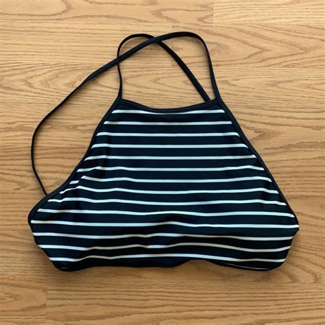 American Eagle Outfitters Swim Euc Girls Aerie Black White Halter Bikini Swim Top Poshmark