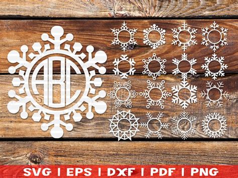 Snowflake Monogram Svg Snowflakes Svg Bundle Snowflakes Cut Etsy