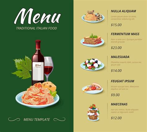 Free Vector Italian Cuisine Restaurant Menu