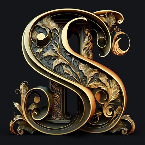 Golden Filigree Inlaid Letter S Generative Ai Stock Illustration