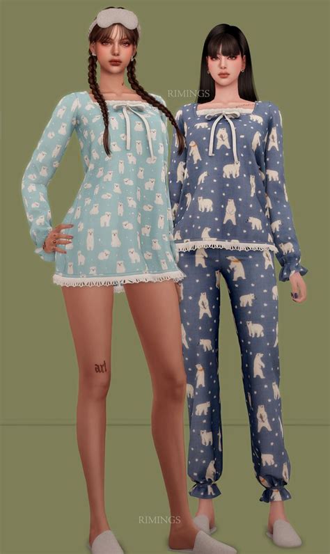 RIMINGS Lovely Ruffle Pajama Set RIMINGS In 2024 Sims 4 Mods