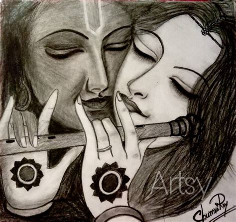 Radha Krishna Creative Art Pencil Sketches - canvas-canvaskle