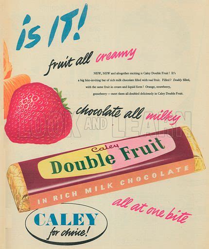 Caley Double Fruit Chocolate Advertisement 1955 Stock Image Look And