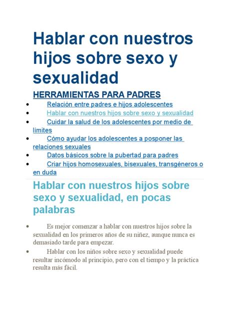 Hablar Con Nuestros Hijos Sobre Sexo Y Sexualidad Pdf La Sexualidad Humana Vih Sida