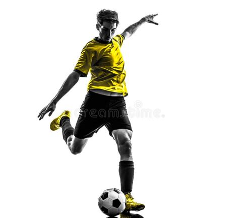 Brazilian Soccer Football Player Young Man Kicking Silhouette Stock