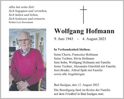 Traueranzeigen Von Wolfgang Hofmann Schwaebische De Trauerportal