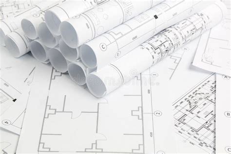 Paper Architectural Drawings And Blueprint Engineering Blueprint Stock