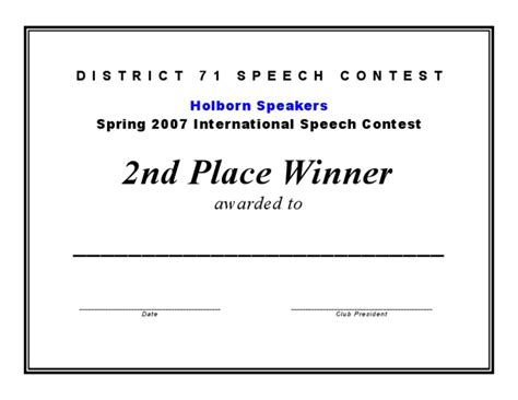 2nd Place Certificate Template Printable Free Templates Printable