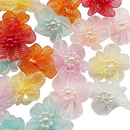 Amazon Chenkou Craft Mix Lots 40pcs 28mm Organza Ribbon Flowers