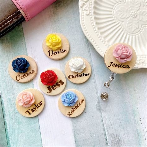 Handmade Personalized Rose Name Badge Floral Name Badge Etsy