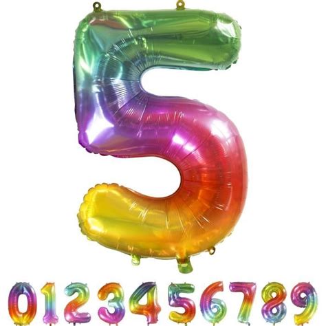 Ballon Chiffre 5 Arc En Ciel 101 Cm I Idéal Pour Décoration Fêtes Et