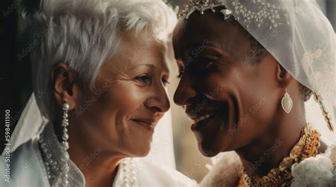 Old Women Lesbian Couple Marrage Black And Caucasian Female Bride In