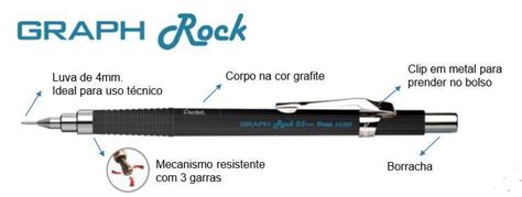 Kit Lapiseiras Pentel Graph Rock Pg Grafite Pentel Grafite