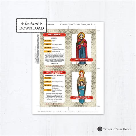 Catholic Saint Trading Cards July Set 1 Printable Plus Bonus