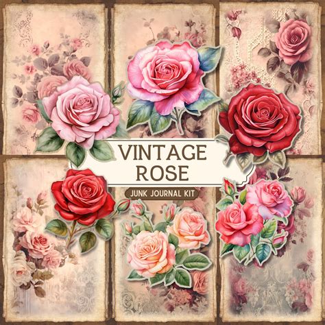 Vintage Rose Junk Journal Kit Love Valentines Ephemera Florals