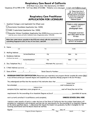 Fillable Online Rcb Ca Application For Licensure Respiratory Care