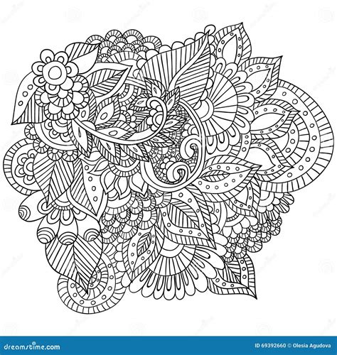 Hand Drawn Zentangle Flowers And Leaves For Adult Anti Stress Stock