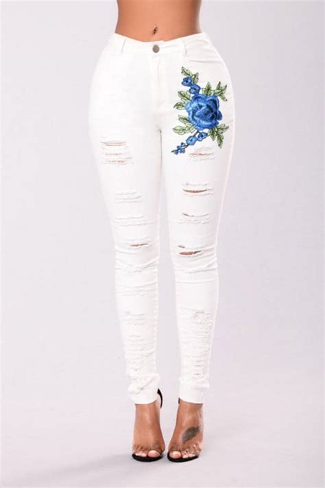 Hualong Womens Denim Ripped Flower Embroidered Jeans Online Store For Women Sexy Dresses