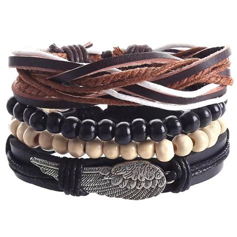 Stoere Heren Armband Set Van Verschillende Bandjes Waarvan Leer