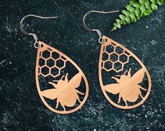 Honey Bee Earring Laser Cut SVG File Honey Bee Glowforge Earring Cut