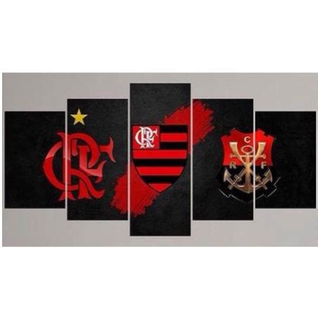 Quadro Mosaico 5 Peças Decorativo Flamengo Time de Futebol Preto e