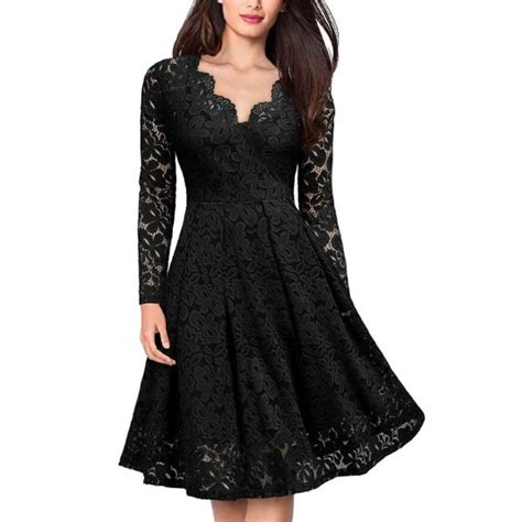 Buy Lace Patchwork V Neck Flare Knee Length Dress Dressfair