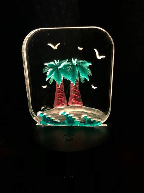 Palm Tree Night Light Scene Hand Carved Battery Operated Usb Light Engraved Free Personalized