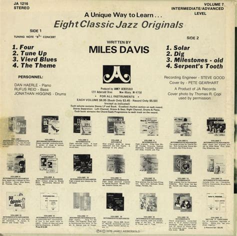 Jamey Aebersold Miles Davis Eight Classic Jazz Originals You Can