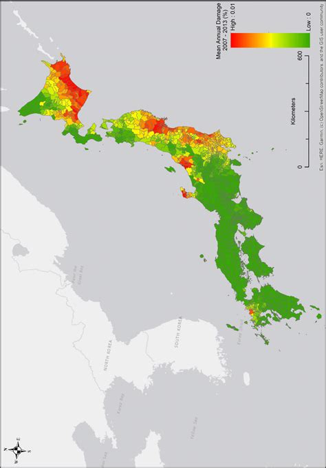 Mean annual earthquake damage by town (Red is higher) | Download ...