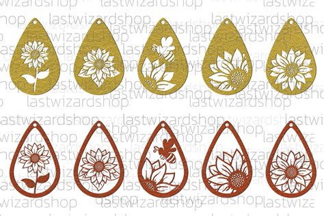 Sunflower Earrings Svg Teardrop Earring Graphic By Lastwizard Shop