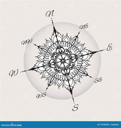 Graphic Wind Rose Compass Drawn With Floral Elements Stock Vector Illustration Of Silhouette