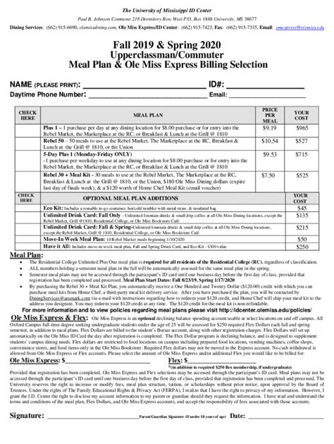 Fillable Online Idcenter Olemiss Fall 2019 Spring 2020 ID Center