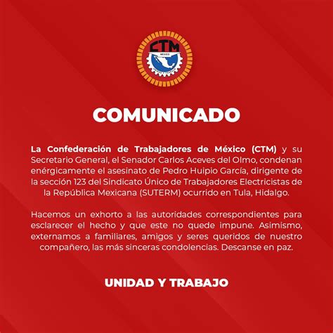 Ctm Nacional On Twitter Ante El Asesinato Del L Der Sindical De La