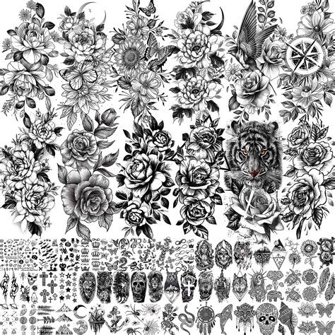 Buy Joehapy 67 Sheets Black Realistic Flower Temporary Tattoos For Women Girls Arm Thigh 3d