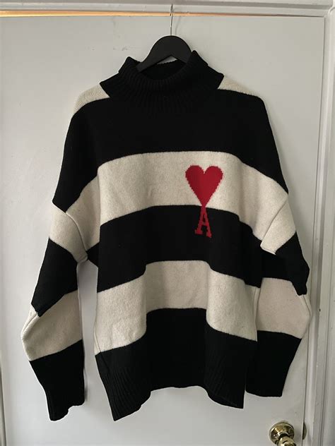 Ami Ami Black And White Striped Turtleneck Sweater Grailed