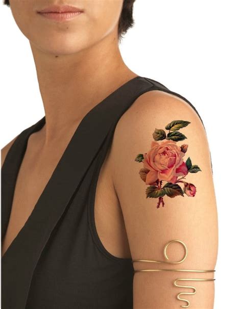 Temporary Tattoo Vintage Pink Rose By Inkdecal On Etsy