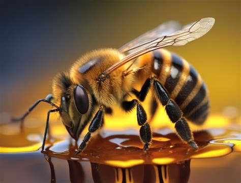 Premium Photo Close Up Bee On Honey Generative Ai