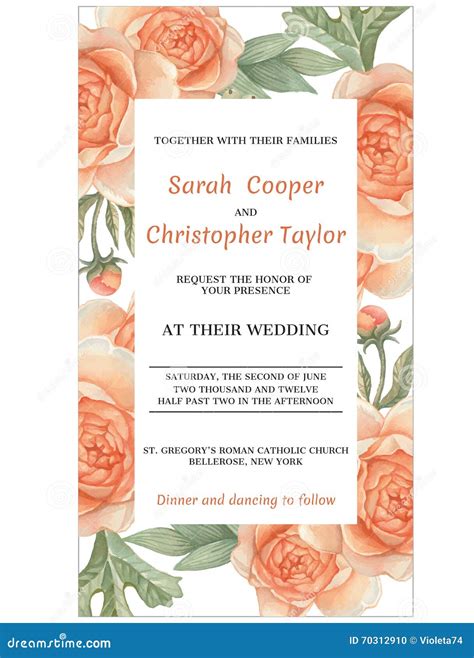 Wedding Invitation Card With Watercolor Flowers Vector Illustration