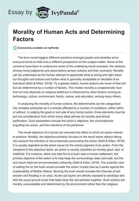 Morality of Human Acts and Determining Factors - 1139 Words | Essay Example