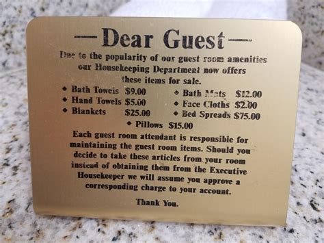 Hotel Amenities Price List at Sarah Bugarin blog