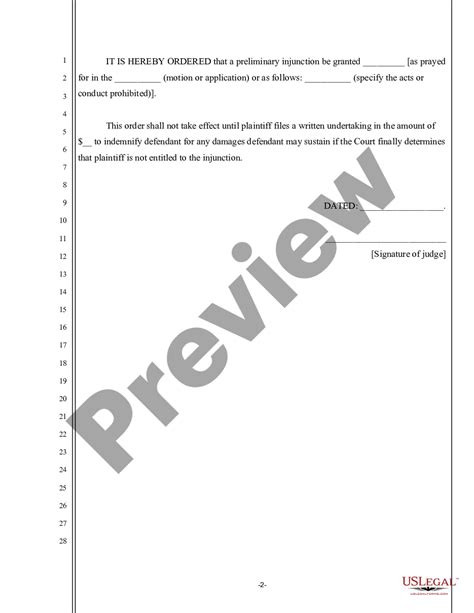 California Order Granting Preliminary Injunction US Legal Forms